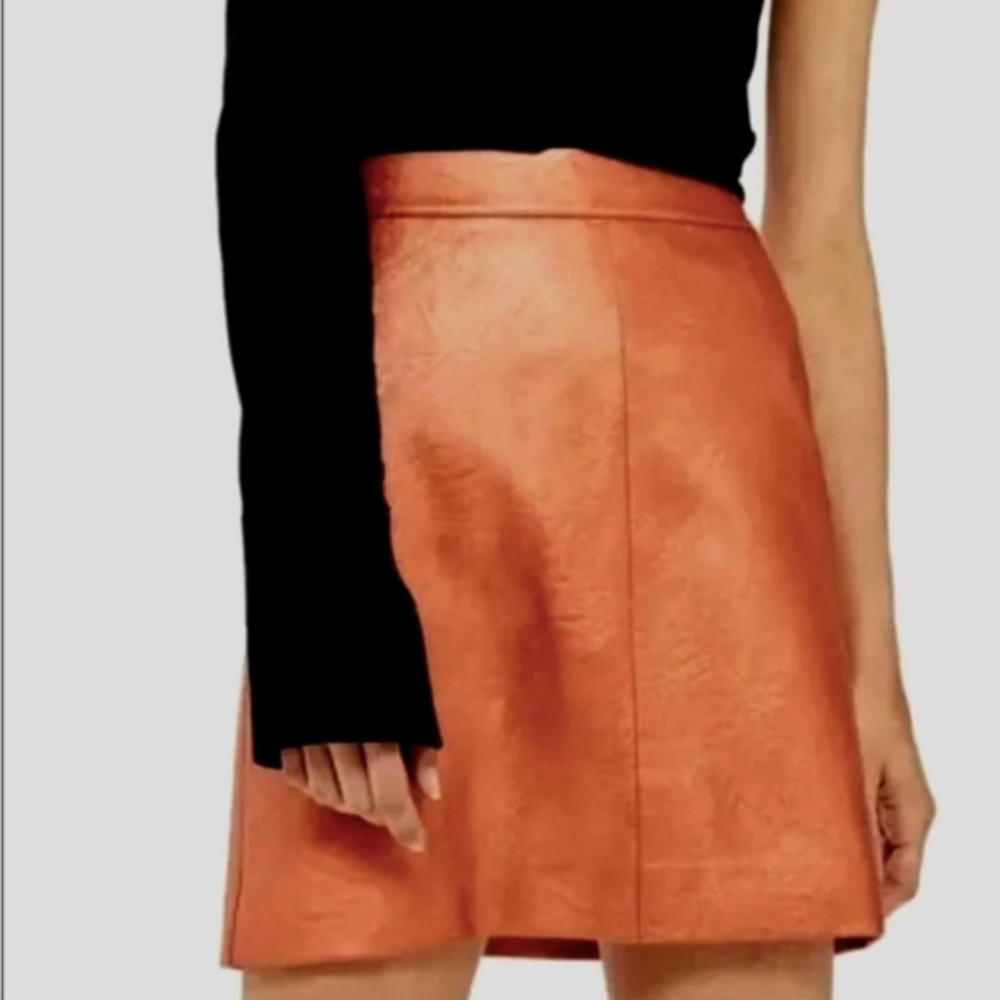 Nwt Top Shop Rust Vegan Faux Leather 2 pocket Lined Mini Skirt